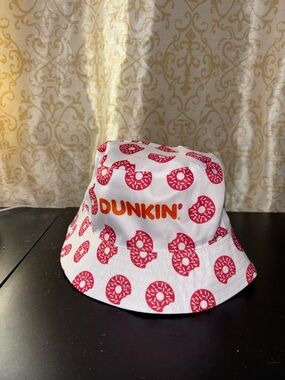 Dunkin' Donut Print Bucket Hat - White with Pink & Orange Logo